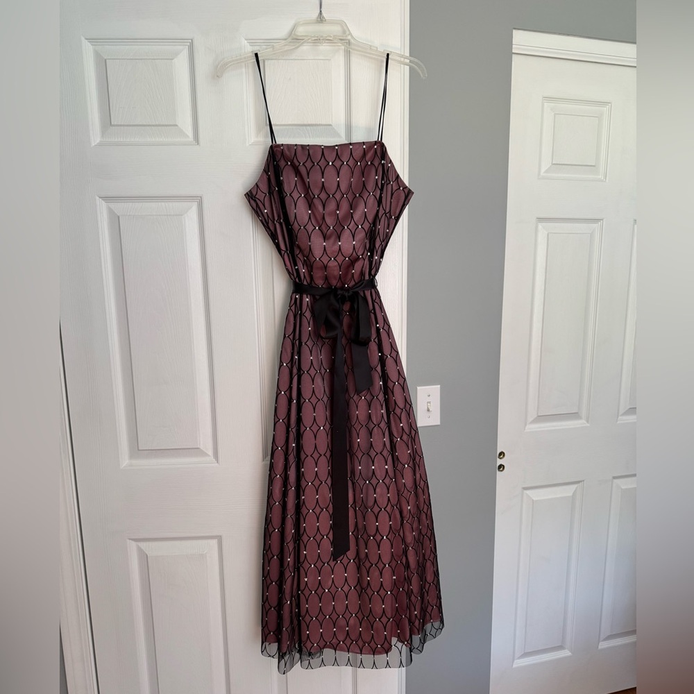 Papell Boutique Black and Purple Midi Dress